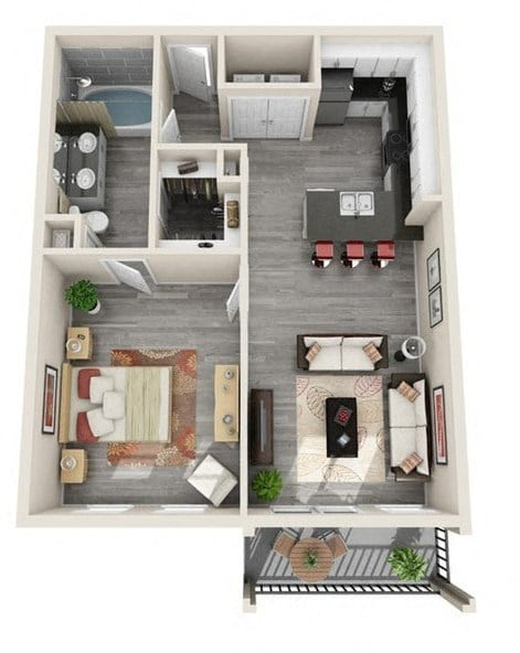 Floor plan for 1 bed, 1 bath, 720 sqft